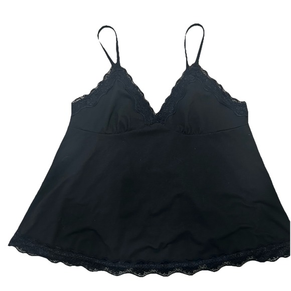 ROMWE Tops - Y2K Lace Trim Babydoll Top Size M Black Romantic Sexy Feminine Cami Tank Top